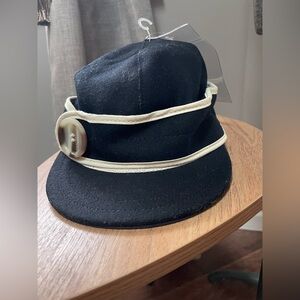 Stormy Kromer Black Hat with Cream Trim and Button. New